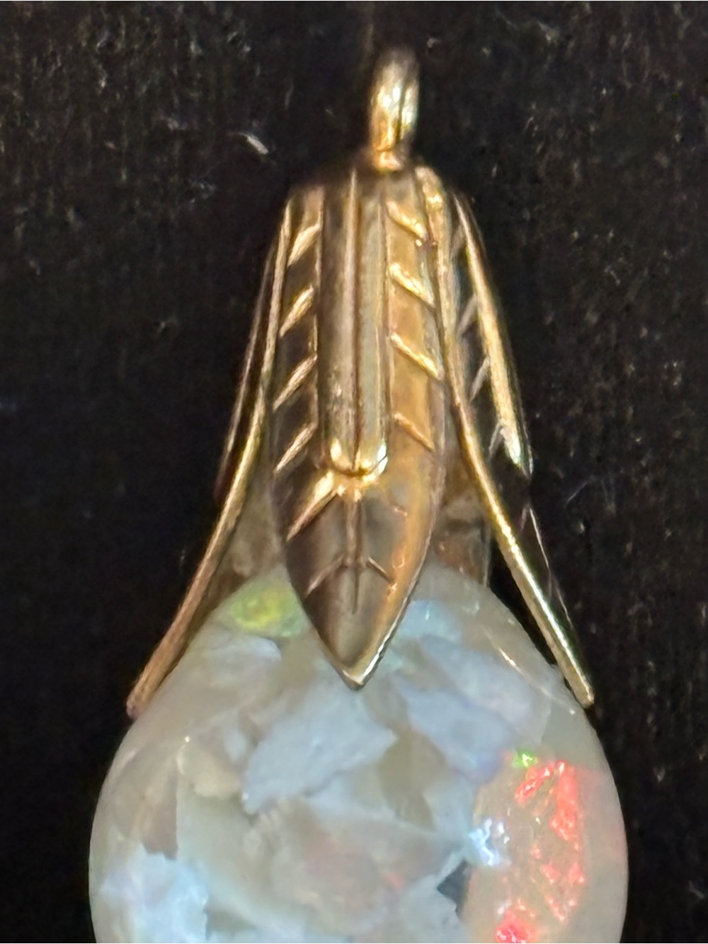 Unique Vintage 10k Gold floating Opals chips Teardrop Pendant - from 1940s - Picture 5 of 12